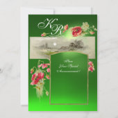 Invitation MONOGRAMME ROMANTİQUE / COQUELICOTS, rouge, vert é (Dos)