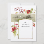 Invitation MONOGRAMME ROMANTIQUE / COQUELICOTS,rouge,vert,feu (Dos)
