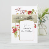 Invitation MONOGRAMME ROMANTIQUE / COQUELICOTS,rouge,vert,feu (Debout devant)