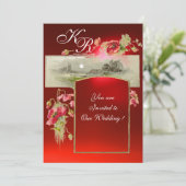 Invitation MONOGRAMME ROMANTIQUE / COQUELICOTS,rouge,vert,rub (Debout devant)