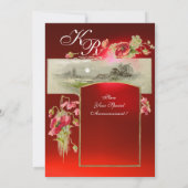 Invitation MONOGRAMME ROMANTIQUE / COQUELICOTS,rouge,vert,rub (Dos)
