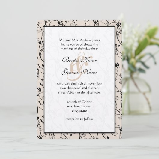 Invitation Monogramme Romantique corail rose Mariage (Debout devant)
