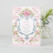 Invitation Monogramme romantique de crête florale | Mariée (Debout devant)