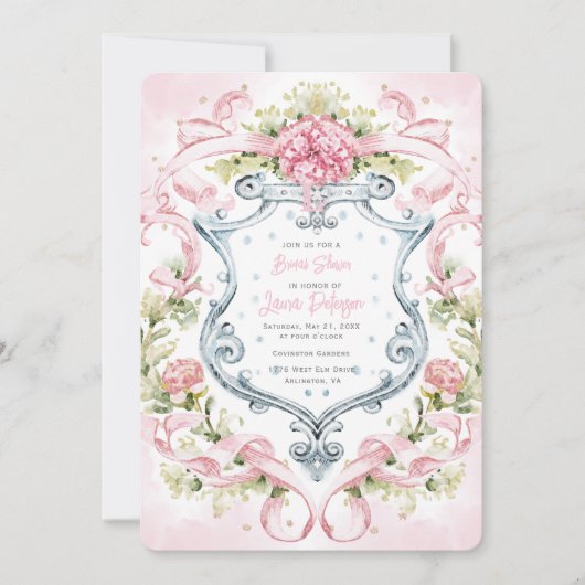 Invitation Monogramme romantique de crête florale | Mariée (Devant)