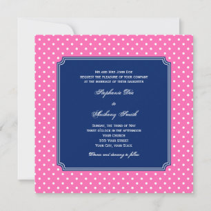 Invitation Monogramme rose chaud, Pointe Polka blanche avec R