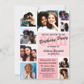 Invitation Monogramme rose Collage photo Joyeux anniversaire (Devant)