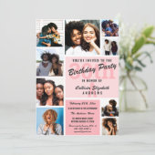 Invitation Monogramme rose Collage photo Joyeux anniversaire (Debout devant)