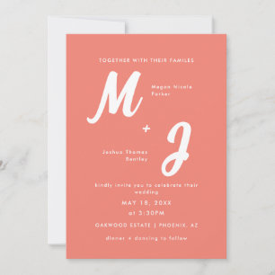 Invitation Monogramme rose corail moderne Mariage tout-en-un