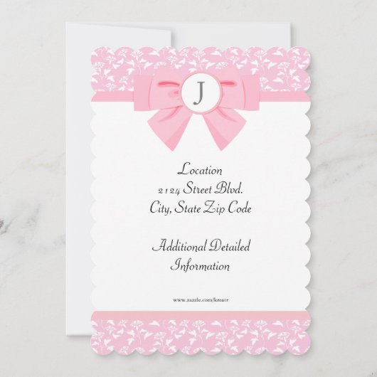 Invitation Monogramme rose en ruban avec impression florale (Dos)