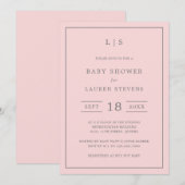 Invitation Monogramme rose et gris simple Baby shower fille (Devant / Derrière)