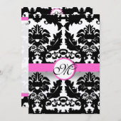 Invitation Monogramme rose et noir Mariage damassé victorienn (Devant / Derrière)