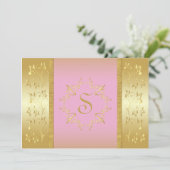 Invitation Monogramme rose et or Floral (Debout devant)