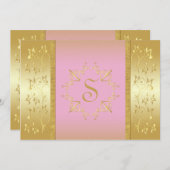 Invitation Monogramme rose et or Floral (Devant / Derrière)