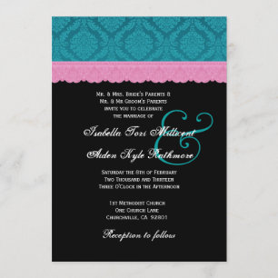 Invitation Monogramme rose et turquoise P513 de mariage de