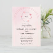 Invitation Monogramme rose et vert; couronne florale (Debout devant)