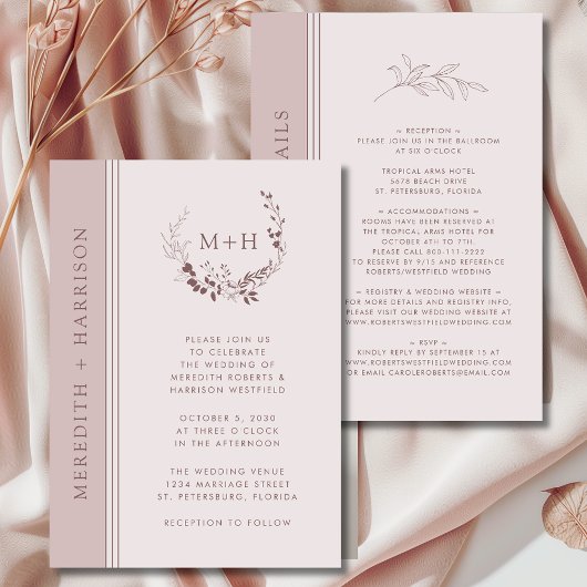 Invitation Monogramme rose Gold Blush tout en un Mariage