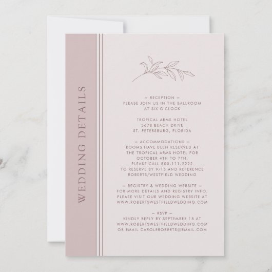 Invitation Monogramme rose Gold Blush tout en un Mariage (Dos)