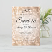 Invitation Monogramme Rose Gold Lights Sweet 16 Anniversaire (Debout devant)