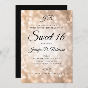 Invitation Monogramme Rose Gold Lights Sweet 16 Anniversaire