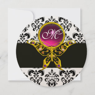 Invitation MONOGRAMME ROSE HYPER BOUTTERFLY, damas noir blanc