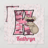 Invitation Monogramme rose K Fête d'anniversaire (Devant / Derrière)