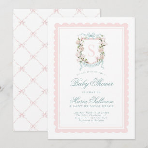 Invitation Monogramme rose Magnolia bébé en fleurs Douche