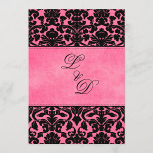 Invitation Monogramme Rose, Mariage damassé Noir