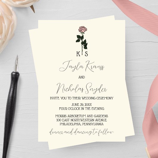 Invitation Monogramme rose minimaliste