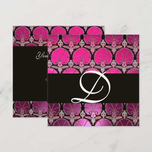 INVITATION MONOGRAMME ROSE PURPLE BLACK DAMASK CARNATIONS (Devant / Derrière)