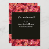 Invitation MONOGRAMME rose, rose, noir rouge (Devant / Derrière)