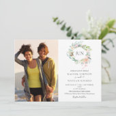 Invitation Monogramme Rose verdure Floral 2 Mariage photo (Debout devant)