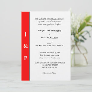 Invitation Monogramme Rouge et Blanc Minimaliste