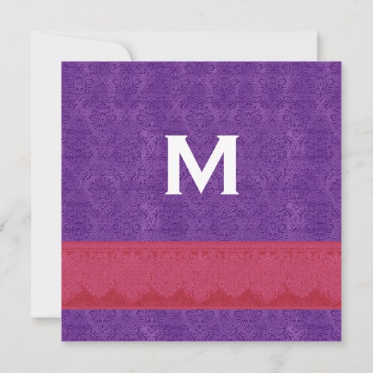 Invitation Monogramme rouge et mauve Damas Mariage V14 (Dos)