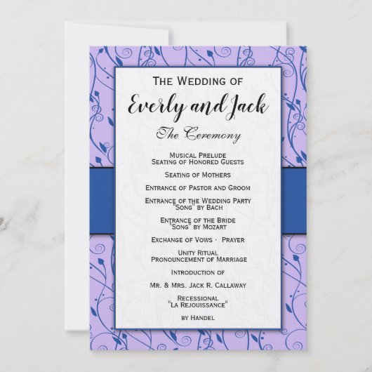 Invitation Monogramme Royal Blue Lilac Swirl Wedding Programm (Devant)