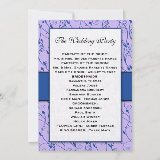 Invitation Monogramme Royal Blue Lilac Swirl Wedding Programm (Dos)