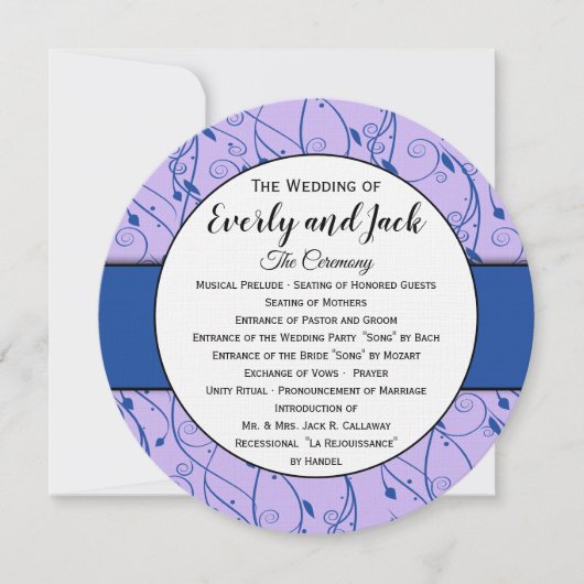 Invitation Monogramme Royal Blue Lilac Swirl Wedding Programm (Devant)