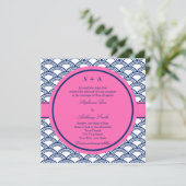 Invitation Monogramme Royal Blue, Mariage rose Seigaiha (Debout devant)