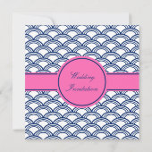 Invitation Monogramme Royal Blue, Mariage rose Seigaiha (Dos)