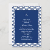 Invitation Monogramme Royal Blue Seigaiha Motif Fête des mari (Devant)
