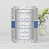 Invitation Monogramme Royal Blue Silver Swirl Mariage (Debout devant)