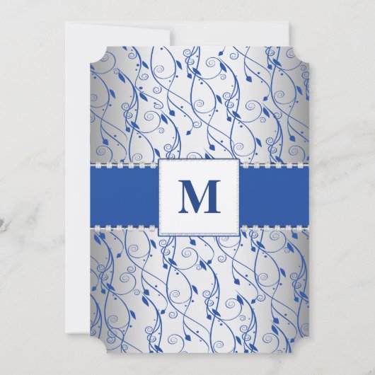 Invitation Monogramme Royal Blue Silver Swirl Mariage (Dos)