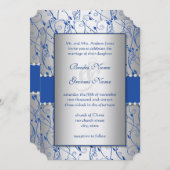 Invitation Monogramme Royal Blue Silver Swirl Mariage (Devant / Derrière)