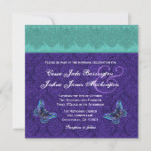 Invitation Monogramme royal Turquoise de papillon pourpre V15 (Devant)