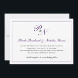 Invitation Monogramme royal violet traditionnel Mariage offic<br><div class="desc">Faire-part de mariage horizontale classique et classe avec un design simple avec vos deux monogrammes initiaux et vos noms dans une élégante calligraphie royale violet à l'intérieur d'une mince bordure. Le dos est violet solide. Ce design classique est parfait pour un mariage formel à l'automne/automne.</div>