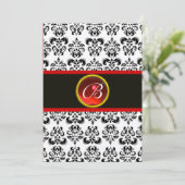 Invitation MONOGRAMME RUBIS ROUGE DAMAS, noir et blanc (Debout devant)