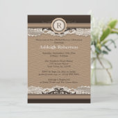 Invitation Monogramme rustique Burlap & Fête des mariées dent (Debout devant)