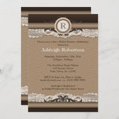 Invitation Monogramme rustique Burlap & Fête des mariées dent (Devant / Derrière)