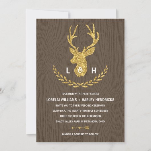 Invitation Monogramme rustique| Country Chic Stag Mariage (Devant)