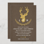Invitation Monogramme rustique| Country Chic Stag Mariage (Devant / Derrière)