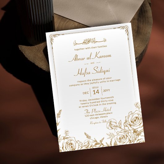 Invitation Monogramme Rustique Gold Floral Chic Mariage islam